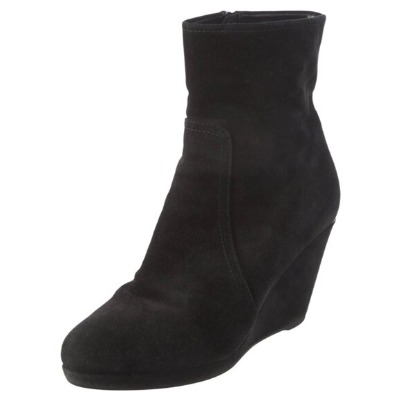 Women’s Black Suede Wedge Ankle Boots, Size 35 / 4.5 - Picture 2 of 6